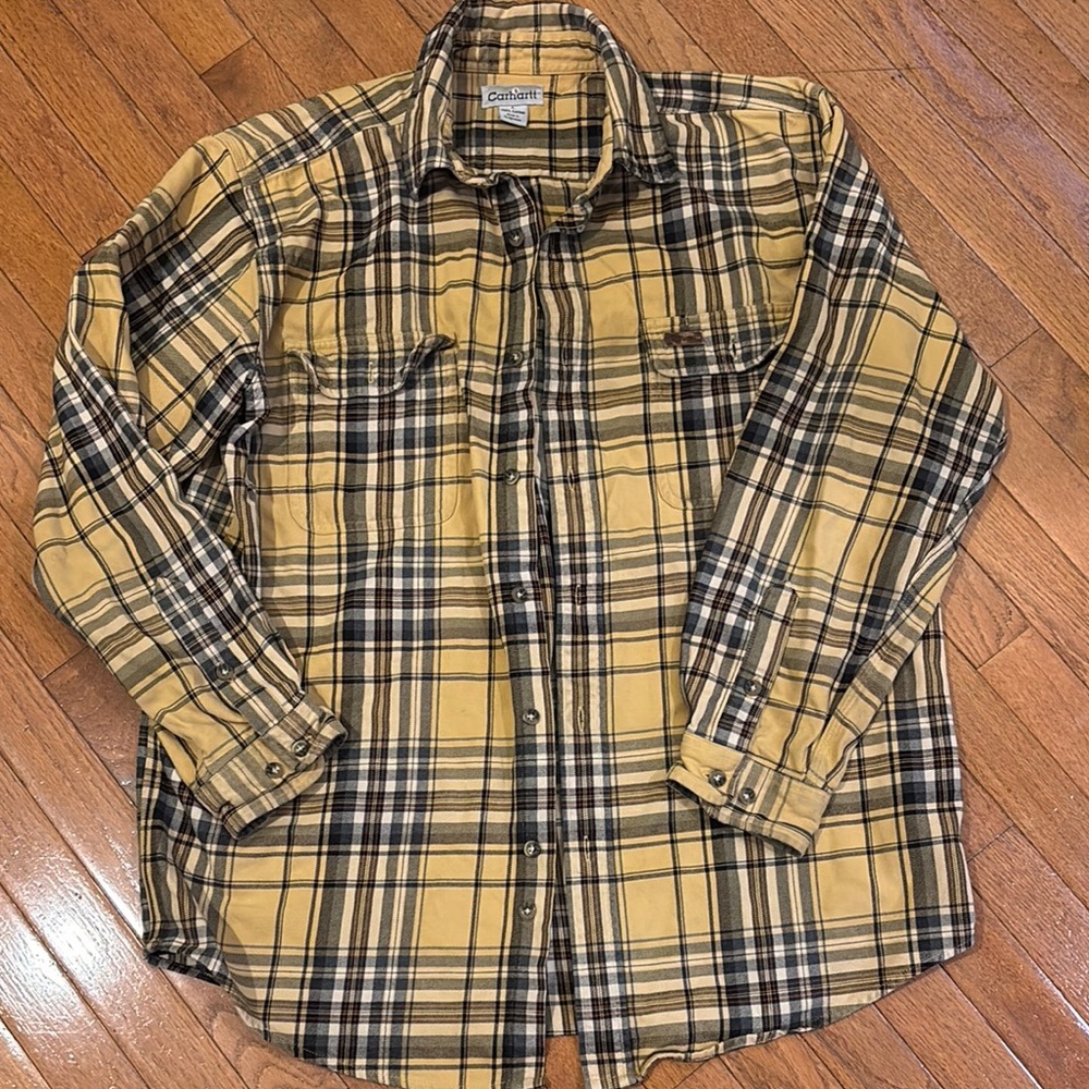 Carhartt Tan and Black Plaid flannel Shirt
